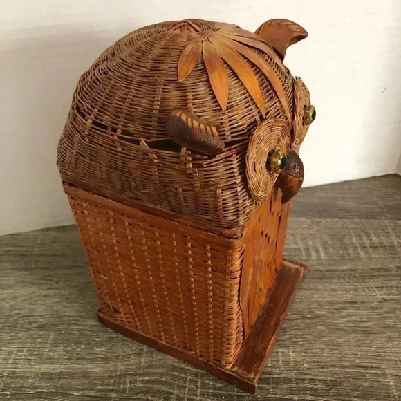 Vtg Handwoven Owl Box - Picture 4 of 11